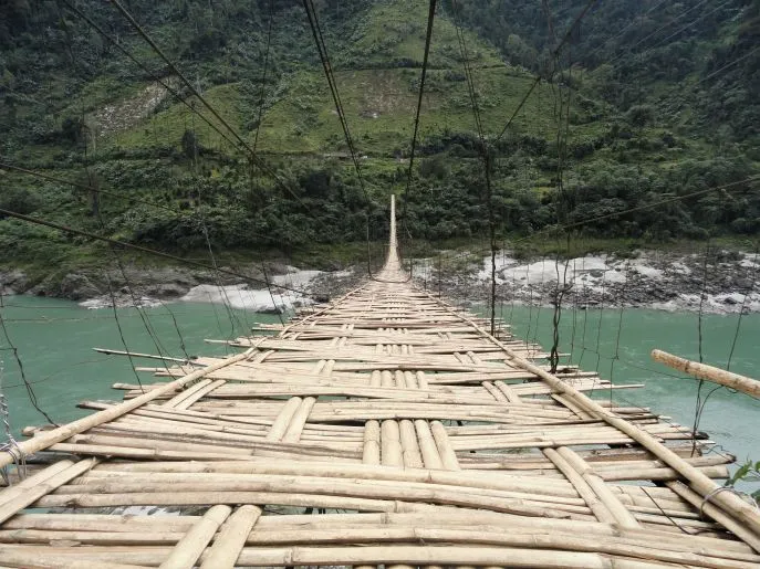 7 dimsum india traditional hanging bridge over siang river